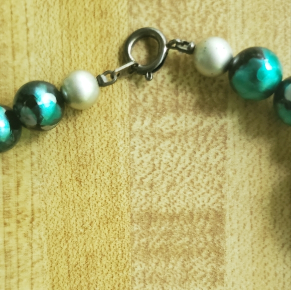 Blue Marbled Bead Necklace - Picture 3 of 4